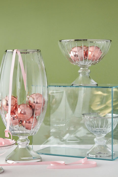 Accademia Platin Yaldızlı 31,5 cm Ayaklı Cam Vazo