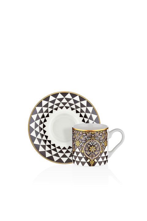 Asaf 24 Ayar Altın Yaldızlı 85 ml 12 Parça 6 Kişilik Çok Renkli Porselen Kahve Fincan Takımı
