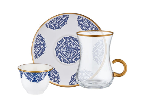 Carousel 18 Parça 6 Kişilik Cam Mırra ve Çay Takımı