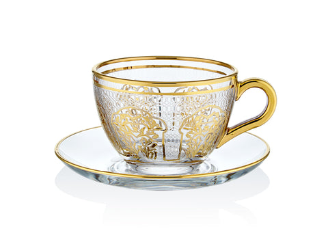 Florance 24 Ayar Altın Yaldızlı 100 ml 12 Parça 6 Kişilik Cam Çay Takımı