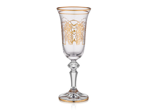Florance 24 Ayar Altın Yaldızlı 140 ml 6 Parça Flüt Cam Şampanya Kadehi
