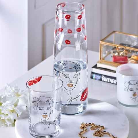 Iconic Marilyn 1200 ml 2 Parça Bardaklı Başucu Cam Sürahi