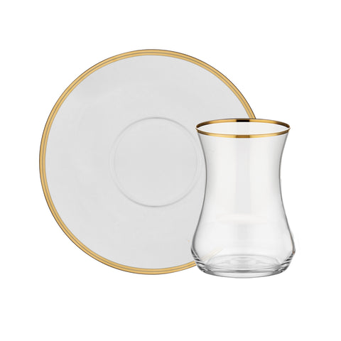 Linea 24 Ayar Altın Yaldızlı 110 ml 12 Parça 6 Kişilik Cam Çay Takımı