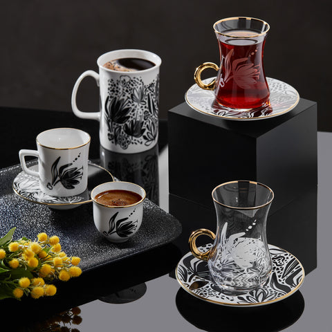 Monochrome V2 24 Ayar Altın Yaldızlı 110 ml 12 Parça 6 Kişilik Cam Çay Takımı