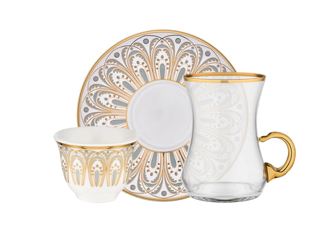 Nazenin 18 Parça 6 Kişilik Cam Mırra ve Çay Takımı