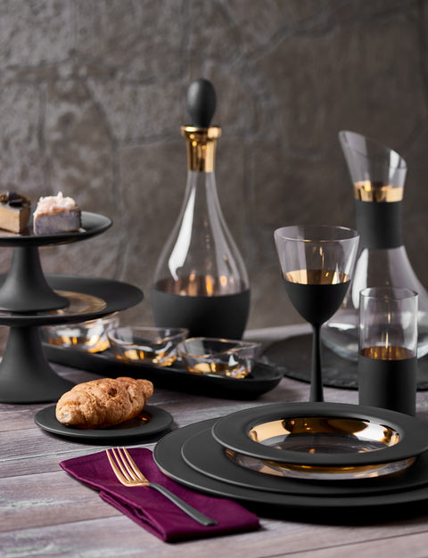 Vision Black 24 Ayar Altın Yaldızlı 850 ml 2 Parça Siyah - Altın Cam Şarap Şişesi