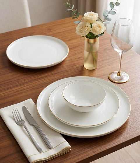 Luxe Altın 24 Parça 6 Kişilik Bone China Yemek Takımı
