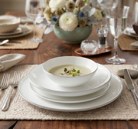 Luxe Platin 24 Parça 6 Kişilik Bone China Yemek Takımı